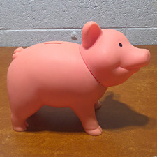 Schylling Pink Plastic Pig Piggy Bank Coin Bank, Animals Theme Decor
