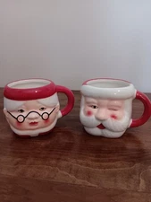 Vintage Style Crofton 6.75 Oz Winking Santa Claus and Mrs. Claus Cups Set of 2