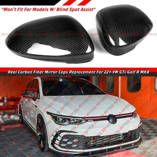 For 22-25 VW Golf R GTI MK8 Real Carbon Fiber Side Mirror Cover Cap Replacement