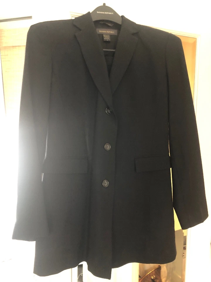 $360 Nuevo Con Etiquetas Para Mujer Pequeño Negro Lana Banana Republic Tres Piezas Negro Falda Traje Foto 3 de 4