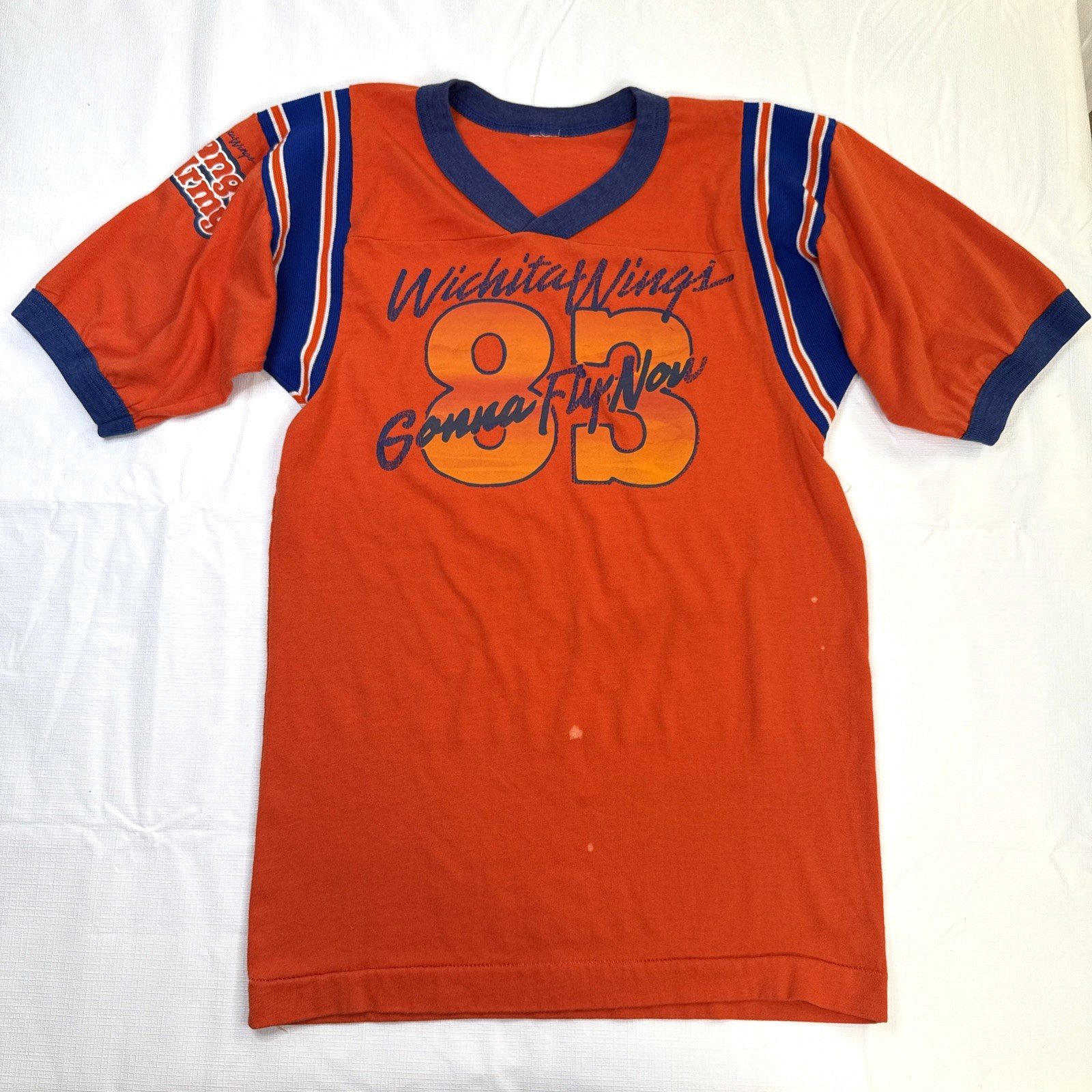Vintage 1983 WICHITA WINGS KS SOCCER Gonna Fly Now Jersey Style T Shirt - size M