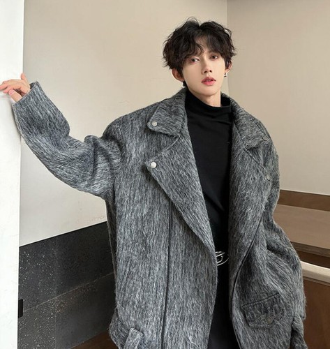 Men's Lapel Warm Wool blend Punk Short Coat Jacket Thick Warm Outwear Winter - Picture 3 of 6