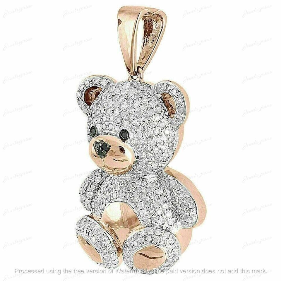 2CT Lab Diamond Teddy Bear Pendant in 14K Rose Gold