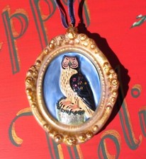 Cody Foster Glass Framed Great Horned Owl Christmas Ornament New 4 inch