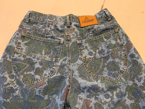 Vintage Lizwear Denim Mom Jeans Blue Floral Paisley Size 12 High Waist Pleated - Picture 9 of 9