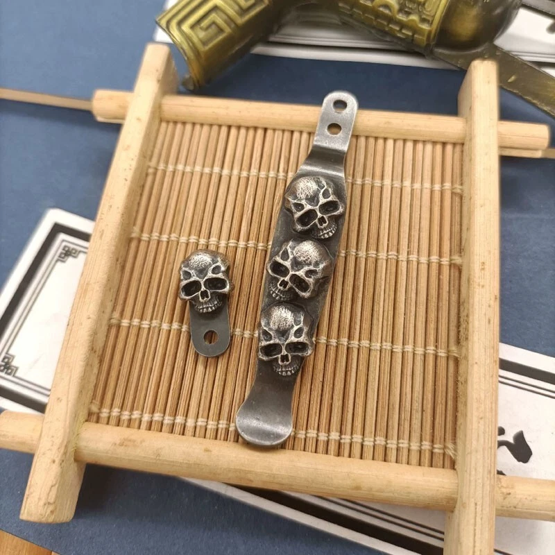 Hand Made Silver Skull Steel Pocket Clip and Filler Tab for Hinderer XM18 3.5' - Image 3 of 4