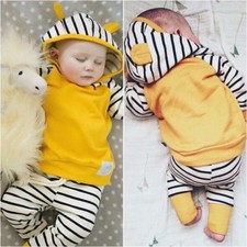 2pcs Newborn Infant Baby Boy Girls Outfits Hooded Tops Pants Kids Clothes Set