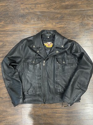 Harley Davidson Men's XL NEVADA Black Leather Motorcycle Jacket Vented Lined
