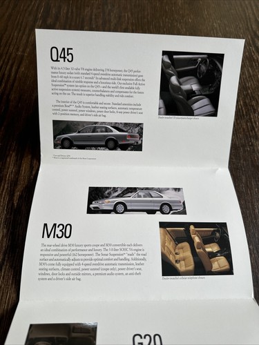 1990 INFINITI Q45 M30 G20 Specification Car Dealership Brochure Flyer Promo - Picture 2 of 7