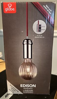 Globe EDISON 65445 Pendant in Red fabric cord/Chrome