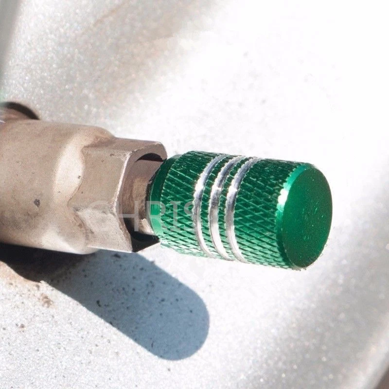 Cubierta de tapa de válvula de vástago de aire de rueda de neumático de aluminio verde 4 piezas para automóvil camión SUV bicicleta Foto 2 de 4