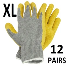Latex Coated Work Gloves XL 12 Pairs