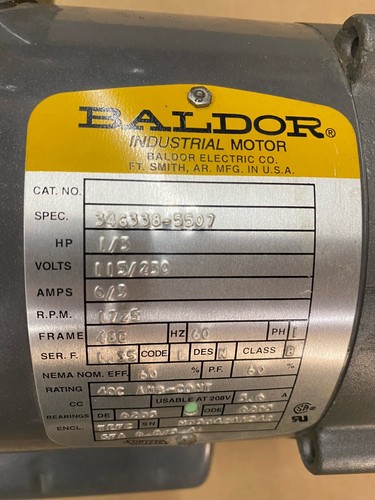 Baldor Motor 1/3HP 115/230V 1725RPM Used and TESTED MOTOR - Picture 2 of 3