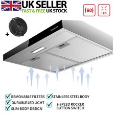 GASLAND 60cm Silver Slim Visor Cooker Hood Kitchen Extractor Fan + Carbon Filter