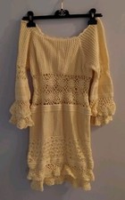 Asos Crochet Mini Dress US 0 Yellow 3/4 Ruffled Sleeves Cotton On/Off Shoulder