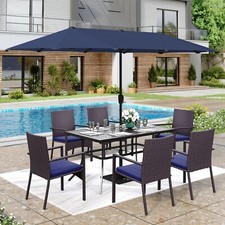 8 PCS Outdoor Dining Set Patio Furniture Table and Chairs Set with Umbrella