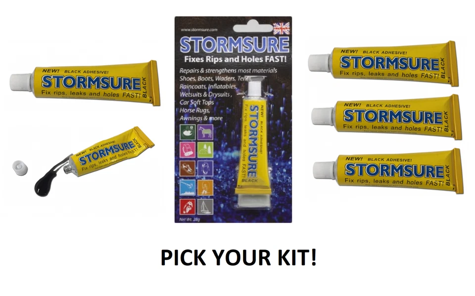 STORMSURE BLACK FLEXIBLE REPAIR ADHESIVE GLUE TENT WADERS RIPS HOLES BOOTS ETC