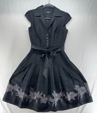 ADRIANNA PAPELL A Line Silk Embroidered Dress Knee Length Black Women's Size 4