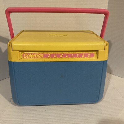 VTG 1980's Coleman Sunlites Yellow & Blue Plastic Cooler Model
