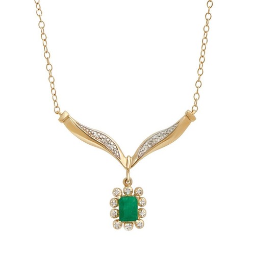 Beautiful Women's 18K Yellow Gold Over Sterling Silver Emerald and Diamond 19" - Picture 2 of 6