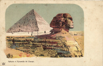 PC EGYPT, SPHYNX AND PYRAMID OF CHEOPS, Vintage LITHO Postcard (b29680)