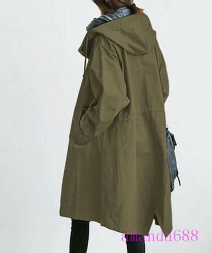 New Womens Oversized Hooded Windbreaker Rain Jacket Loose Coat Trench Coats Size - Picture 6 of 18