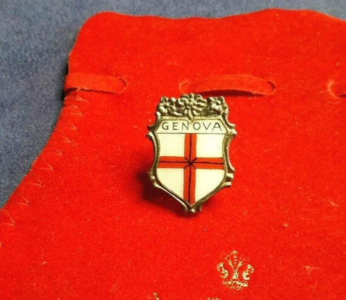 Spilla Vintage Souvenir - Genova - Metallo Placcato Argento - Smalto - Foto 2 di 6