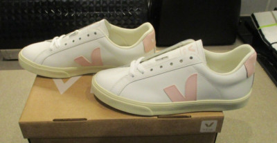 Veja Sneaker UK 6 extra weiß & rosa Esplar Logo Leder brandneu im Karton