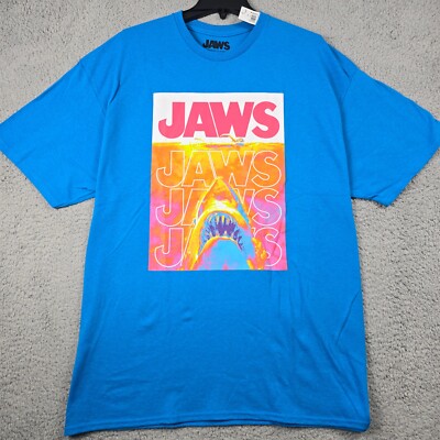 Jaws Terror Shirt Mens Blue 2XL XXL Universal Movie Shark 50th Anniversary NWT D