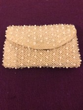 Vintage Ivory Beaded Change Purse Wallet 4" x 2-1/2" NF