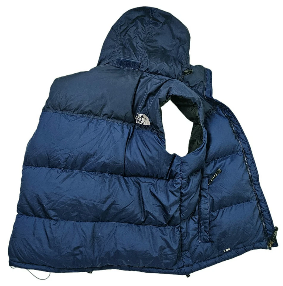 *HOT Men's THE NORTH FACE 700 NUPTSE DOWN QUILTED HOODED NAVY BLUE VEST Jacket S - Image 4 of 4