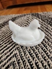 Vintage Mini White Milk Glass Chicken Hen on Nest Covered Dish