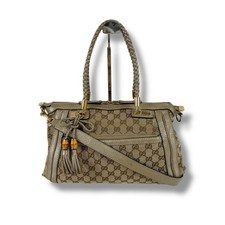 GUCCI Bamboo GG Canvas Leather 2Way Shoulder Tote Bag Beige 282300 Authentic