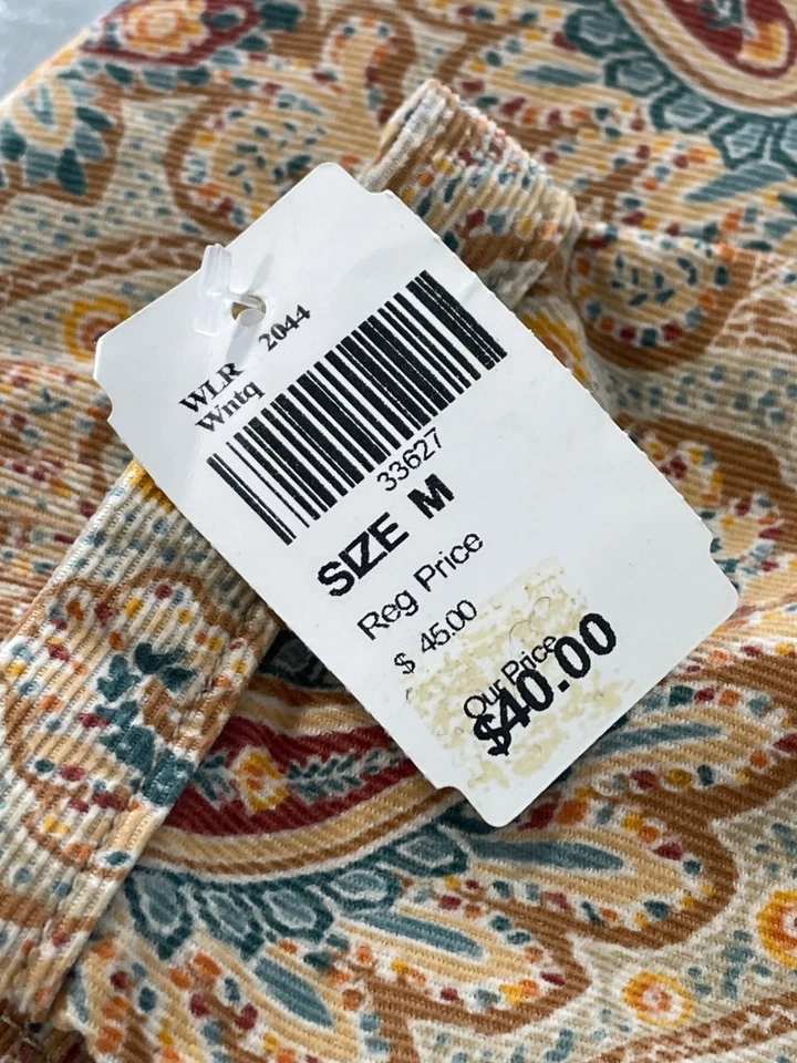 Camisa de Pana Woolrich Paisley Vintage Años 90 Talla Mediana Botón Sin Stock NUEVA Foto 3 de 4