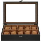 10-Slot Watch Box, Display Case with Glass Lid, Removable Pillows, Velvet Lining