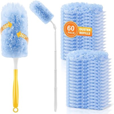 60-Pack Heavy Duty Duster Refills Compatible with Swiffer, 3FT Extendable ....