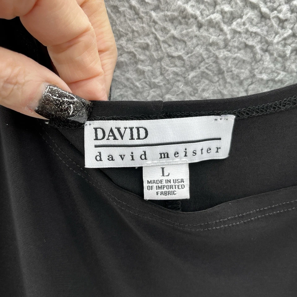 Vestido David Meister Grande Negro Elastizado Jersey Relajado Elegante Mínimo Viaje Foto 3 de 4