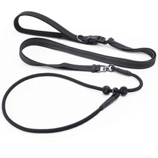 Slip Lead Dog Leash Dual Handles No Pull Reflective Training Heavy Duty Black