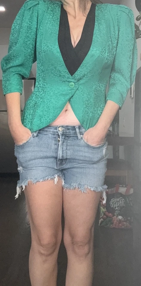 Женский винтажный укороченный топ Studio By Petites 1980-е зеленый и черный размер 6 - Изображение 2 из 4