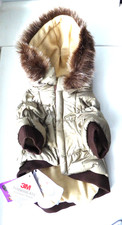 Dog Coat with Removable Hood Black Medium 14"-16" Tan w/brown faux fur- PET LIFE