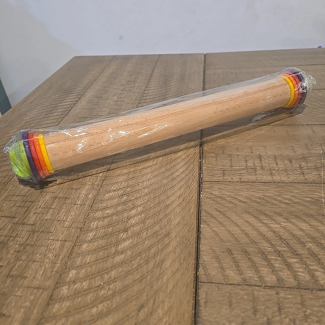 Adjustable Wooden Rolling Pin with Thickness Rings for Baking