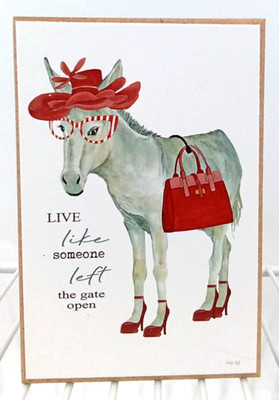 Donkey Quote Block Sign  Animal Purse High Heels Hat Glasses Wood Novelty NEW