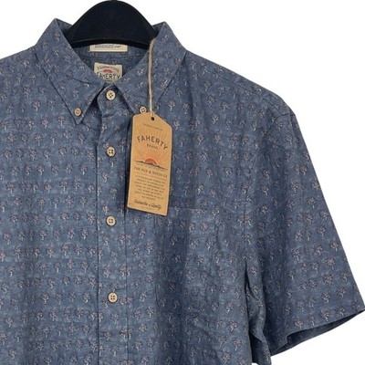 NEW Faherty The Breeze Shirt LINEN Blend Mens M Button Down Short Sleeve Palm