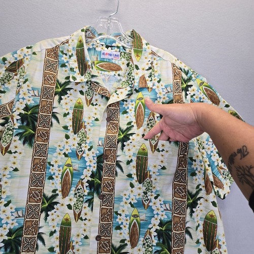 Vintage Aloha Line Hawaiian Shirt Surfing Floral Men's Size L Made in Hawaii - Picture 4 of 9