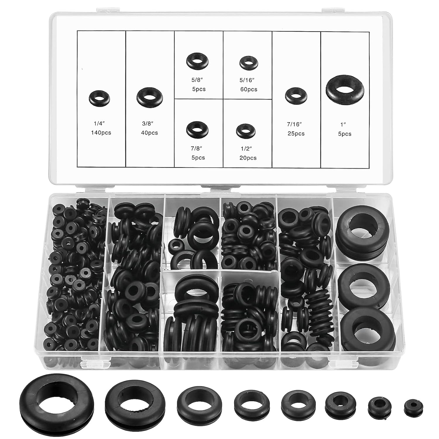 300 Rubber Grommets Kit Wire Hole Gaskets Hollow Firewall Plug Wiring Car 8 Size