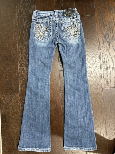 Miss Me Girls Jeans Jk5327b Denim Bootcut Jeans Embroidered Pockets Size 8 Kids - Picture 2 of 20