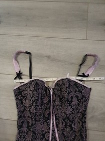 Vintage Ann Summers Black & Dusky Pink Boned Corset Top Size 8-10