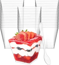 50pcs Square Dessert Cups & 50pcs Spoons Dessert Cup Mini Serving Appetizer Cup