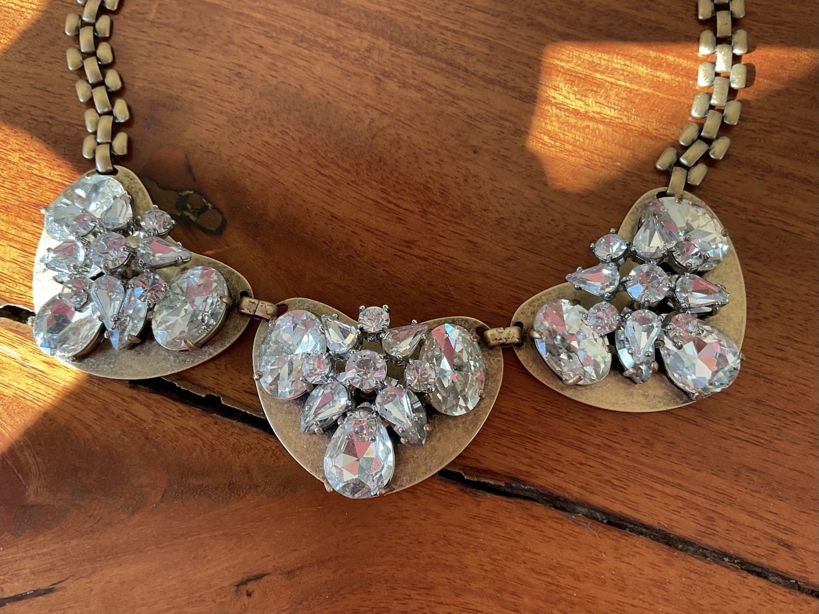 J.CREW Brasstone Rhinestone Statement Necklace - image 9