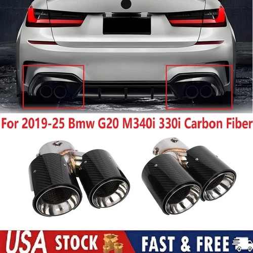 FOR 2019-25 BMW G20 M340i 330i CARBON FIBER STAINLESS QUAD EXHAUST TIP FINISHERS